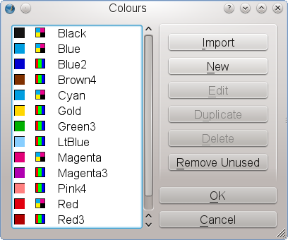 "Xfig uses a name for every color, and Scribus will import the named colors."