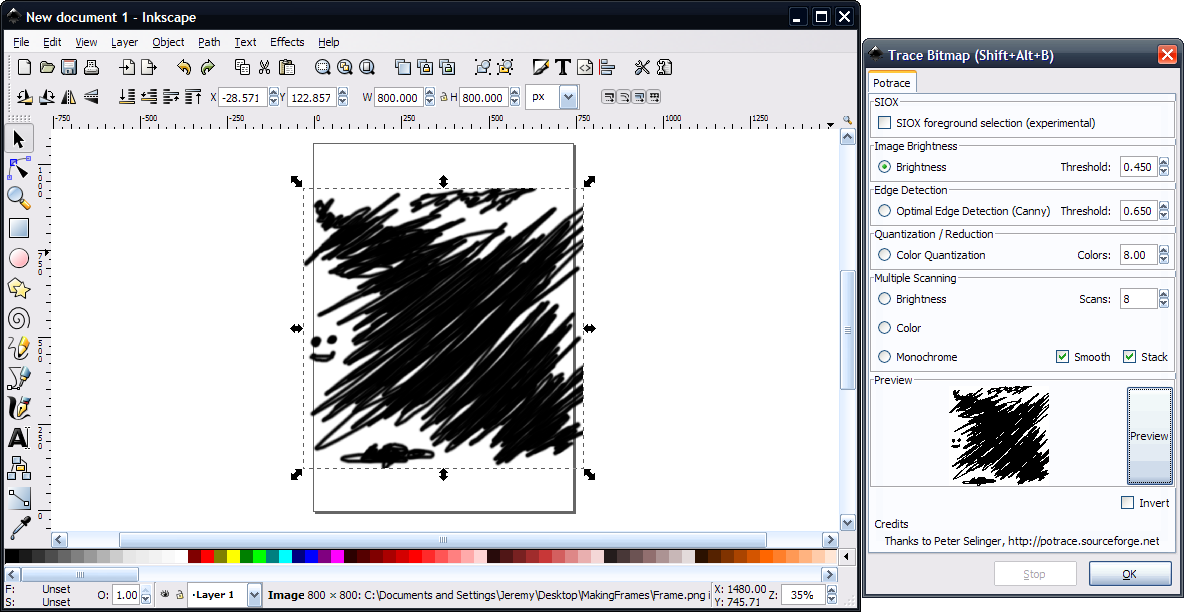 inkscape trace bitmap color palette