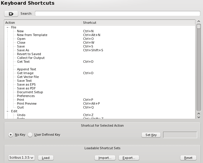 "Setting the Keyboard Shortcuts for Scribus"